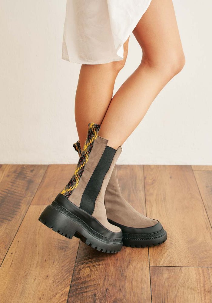 Midi Vegan Suede Boots Nita | Taupe, Mireia Playa,  Liv & Grace vegan